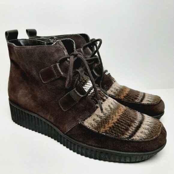 AEROSOLES / Umpire Boho Platform Ankle Boot Fair Isle Brown Suede Bootie Sz 9 - Picture 2 of 13